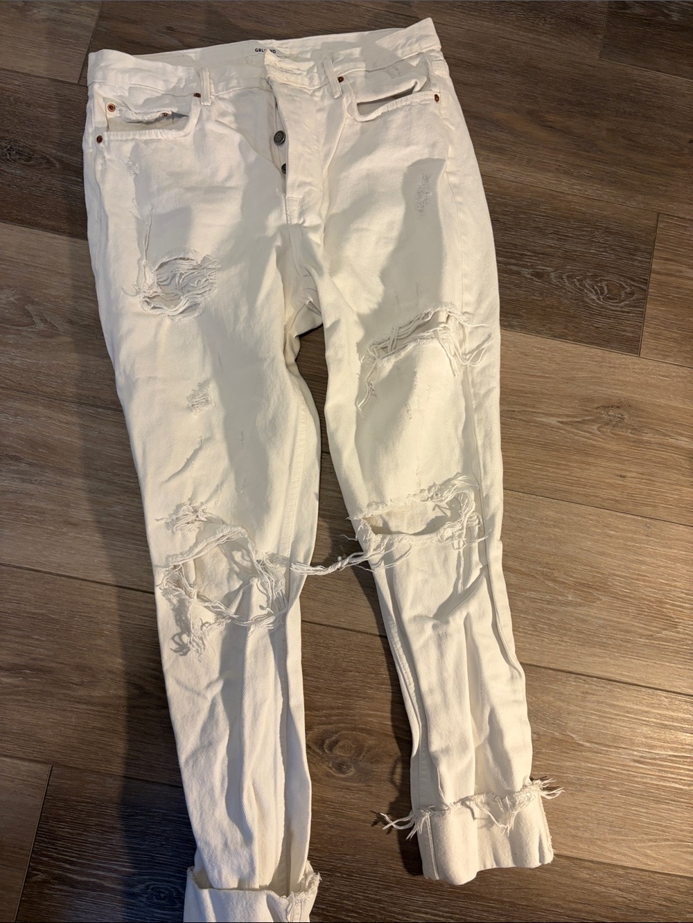 GRLFRND White Distressed Ripped Jeans